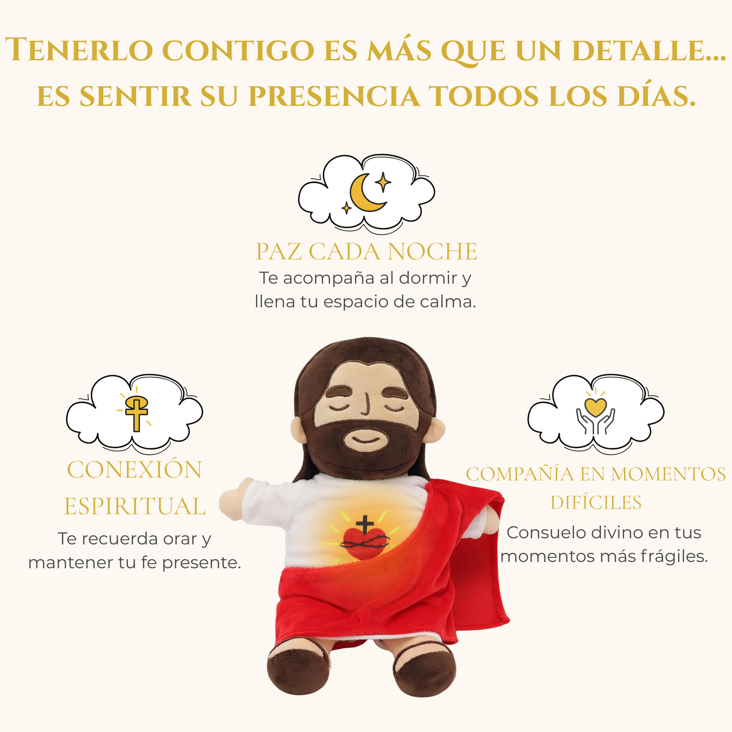 Peluche Jesús Contigo – Tu Refugio Anti-Estrés Diario
